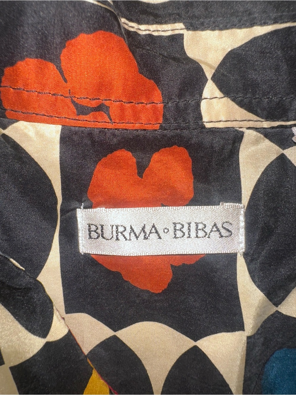 Vintage Burma Bibas 100% Silk Geometric Button Front Shirt Size Large - Picture 2 of 4